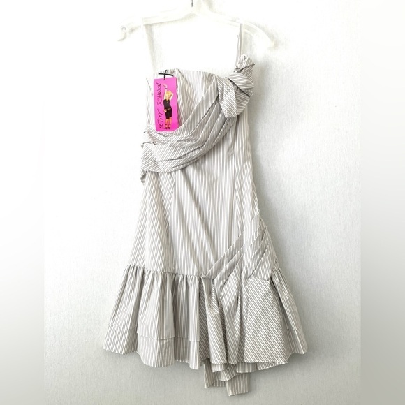 Betsy Johnson Y2K One Shoulder Ruffle Stripe Mini Dress - Picture 2 of 16
